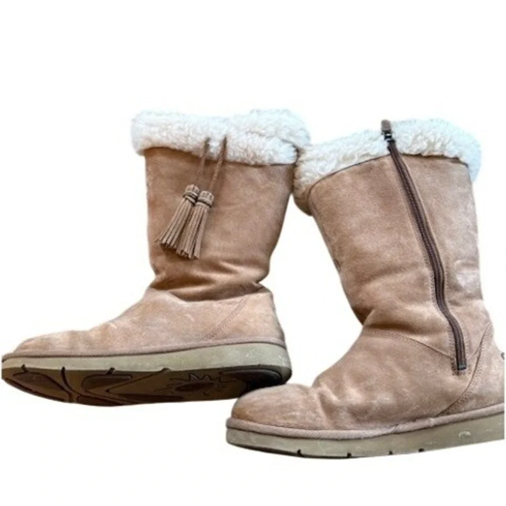 UGG Australia Sunburst Tall 1894 Chestnut‎ Suede Shearling Tassel Boots Womens 8